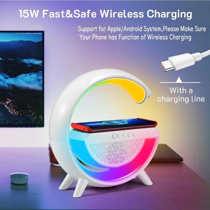 Smart LED Wireless Speaker Lamp with Fast Charging & RGB Light