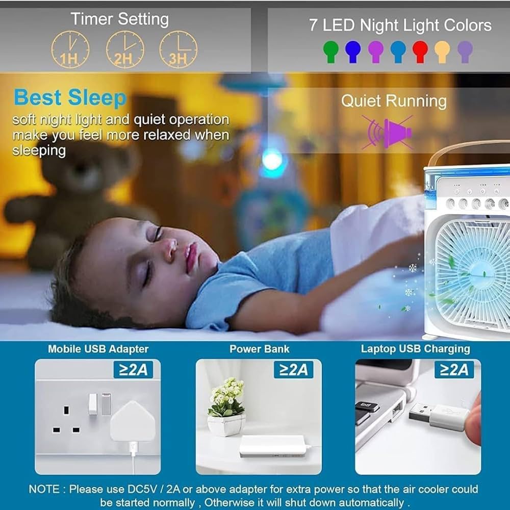 Mini Portable Air Cooler Fan | 3-in-1 Air Conditioner, Humidifier & Purifier (USB Powered)